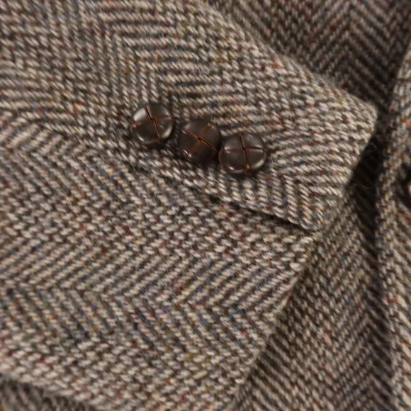 VINTAGE Tweed Jacket M MT Blue Brown Herringbone Marled 100% Wool Blazer 42L